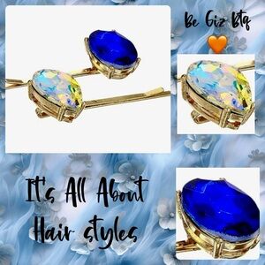 Steve Madden Aurora Boreale and Rhinestone Oval Teardrop Royal Blue Hairpins